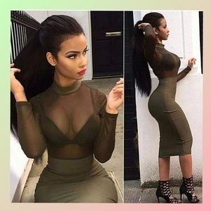 Olive  green Mesh  dress